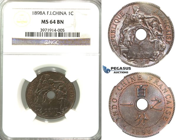R316, French Indo-China, 1 Centime 1898-A, Paris, NGC MS64BN