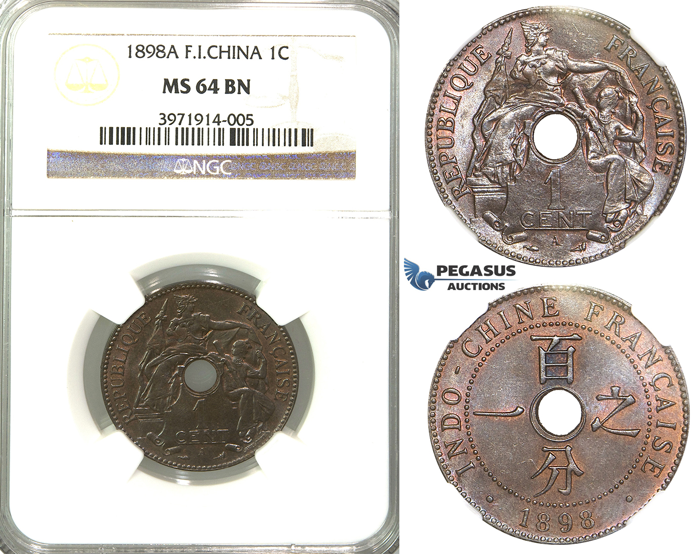 R316, French Indo-China, 1 Centime 1898-A, Paris, NGC MS64BN