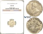 R331, Australia, George V, Three Pence (3 Pence) 1915, Silver, NGC AU50