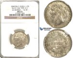 R338, East India Company (British) Victoria, 1/2 Rupee 1840 (B&C) 24b. W.W, Silver, NGC MS63