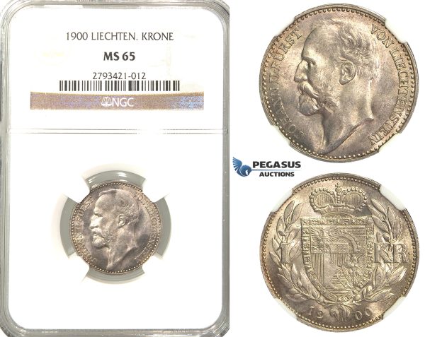 R339, Liechtenstein, Johann, 1 Krone 1900, Silver, NGC MS65