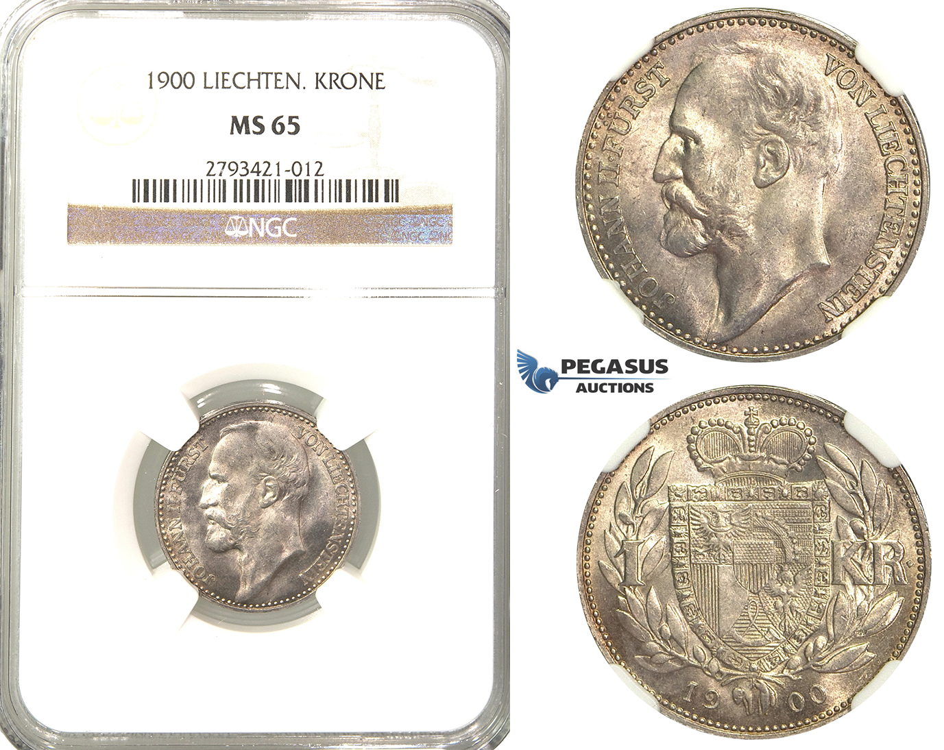 R339, Liechtenstein, Johann, 1 Krone 1900, Silver, NGC MS65