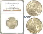 R340, Morocco, Abd al-Hafiz, 1/4 Rial AH1329-Pa, Paris, Silver, NGC MS64 (Pop 1/1, No Finer!)