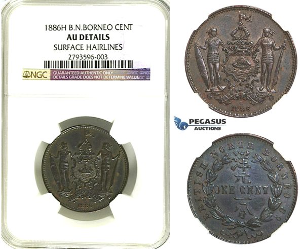 R347, British North Borneo, Cent 1886-H, Heaton, NGC AU