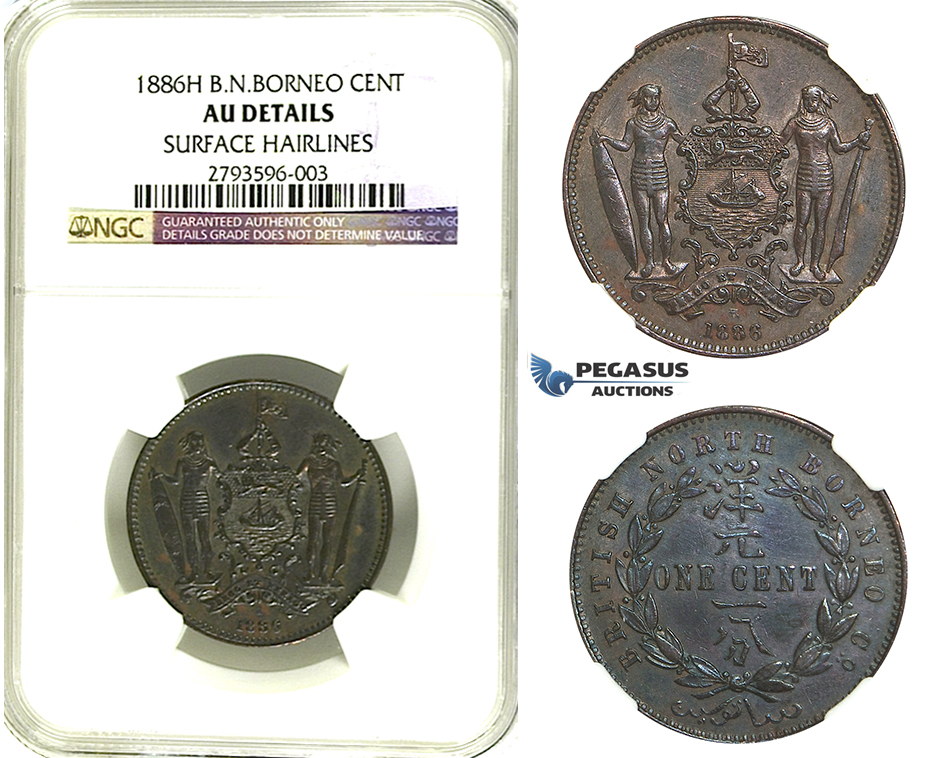 R347, British North Borneo, Cent 1886-H, Heaton, NGC AU