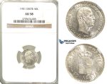 R35, Crete, Prince George, 50 Lepta 1901, Paris, Silver, NGC AU58