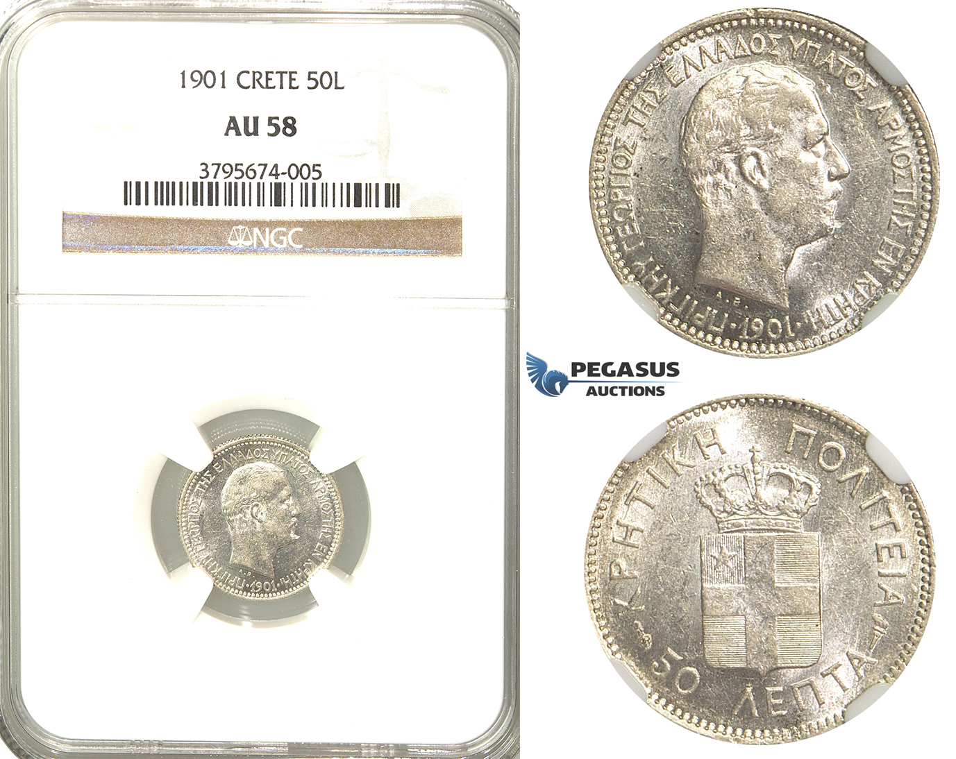 R35, Crete, Prince George, 50 Lepta 1901, Paris, Silver, NGC AU58