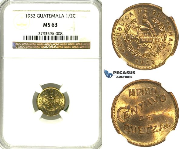 R350, Guatemala, 1/2 Centavo de Quetzal 1932, NGC MS63