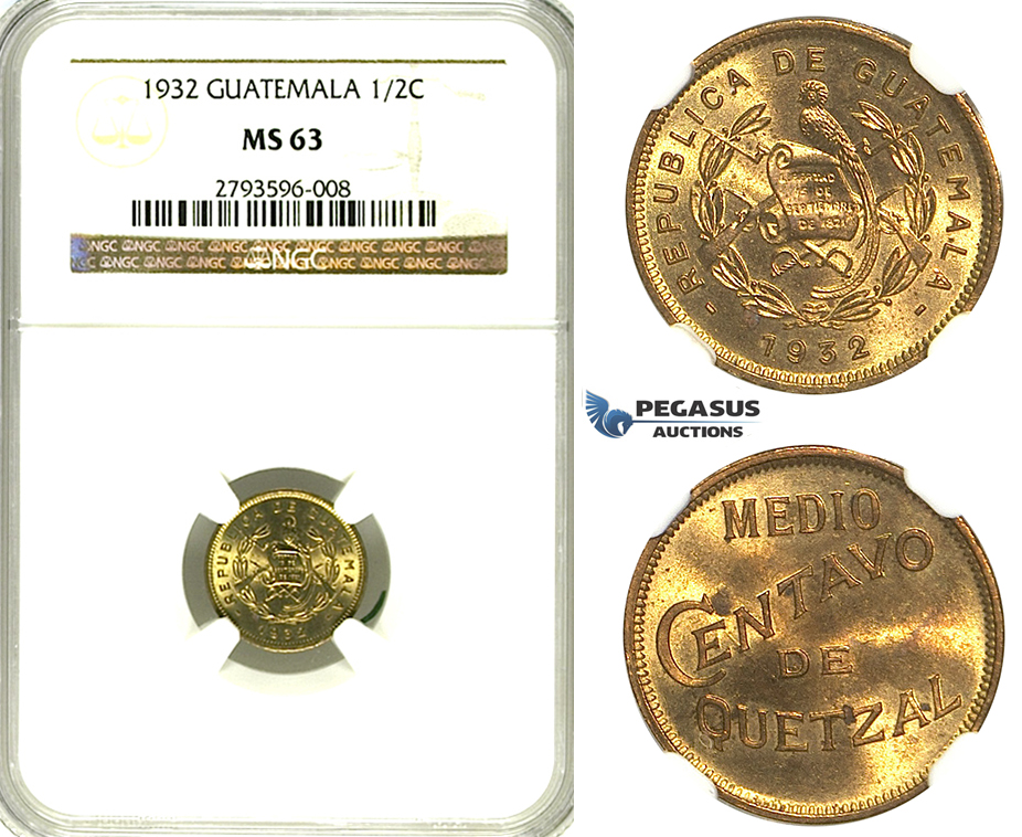 R350, Guatemala, 1/2 Centavo de Quetzal 1932, NGC MS63