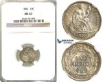 R359, United States, Liberty Seated Dime (10C) 1886, Silver, NGC MS62