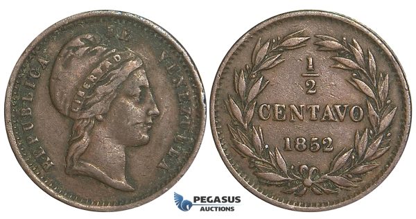 R360, Venezuela, 1/2 Centavo 1852, Nice (Some deposits on Obv.)