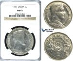 R388, Latvia, 5 Lati 1931, Silver, NGC MS61