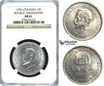 R389, Lithuania, Republic Anniversary, 10 Litu 1938, Silver, NGC MS61