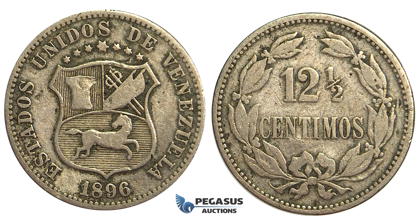 R401, Venezuela, 12-1/2 Centimos 1896
