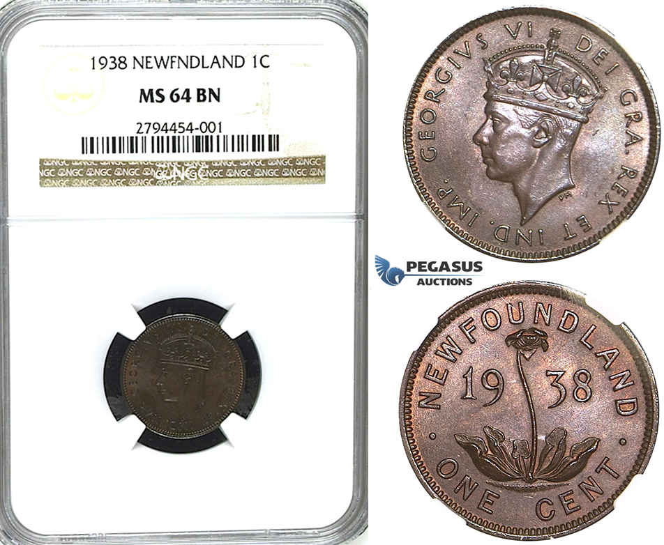 R405, Canada, Newfoundland, George VI, Cent 1938, NGC MS64BN (Pop 1/1)