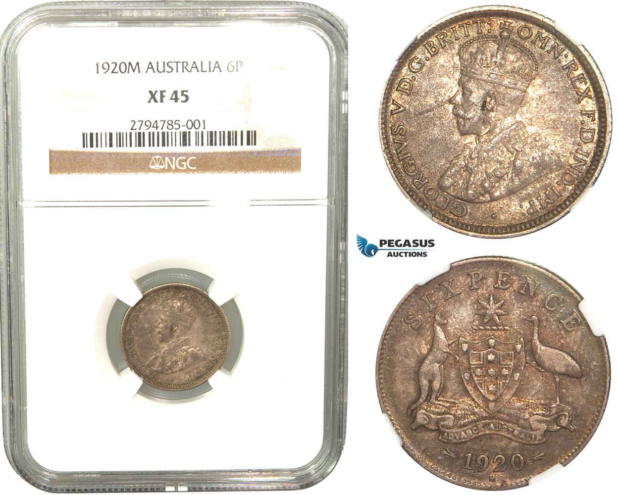 R424, Australia, George V, Sixpence (6P) 1920-M, Melbourne, Silver, NGC XF45