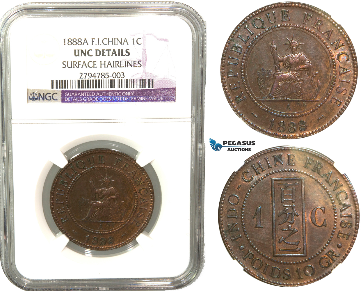 R426, French Indo-China, 1 Centime 1888-A, Paris, NGC UNC