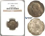 R46, Serbia, Alexander I, Dinar 1897, Vienna, Silver, NGC MS64