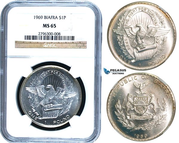 R467, Biafra, Pound 1969, Silver, NGC MS65
