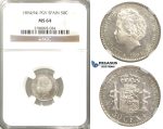 R47, Spain, Alfonso XIII, 50 Centimos 1894 (94) PG-V, Madrid, Silver, NGC MS64