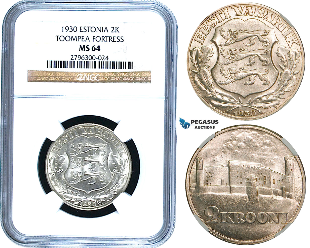 R472, Estonia, 2 Kroon 1930, Silver, NGC MS64