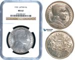R475, Latvia, 5 Lati 1931, Silver, NGC MS62