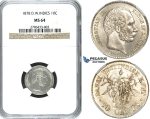 R489, Danish West Indies, Christian IX, 10 Cents 1878, Copenhagen, Silver, NGC MS64