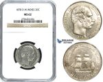 R490, Danish West Indies, Christian IX, 20 Cents 1878, Copenhagen, Silver, NGC MS62