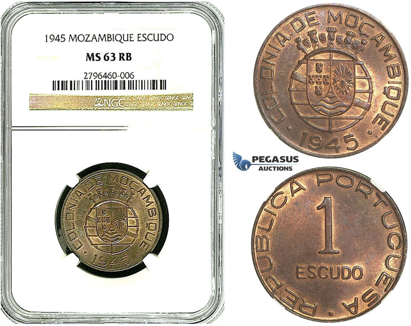 R497, Mozambique (Portuguese) Escudo 1945, NGC MS63RB