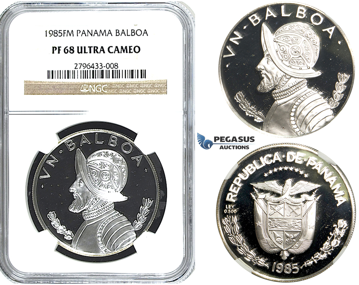 R503, Panama, Balboa 1985-FM, Franklin Mint, Silver, NGC PF68 Ultra Cameo