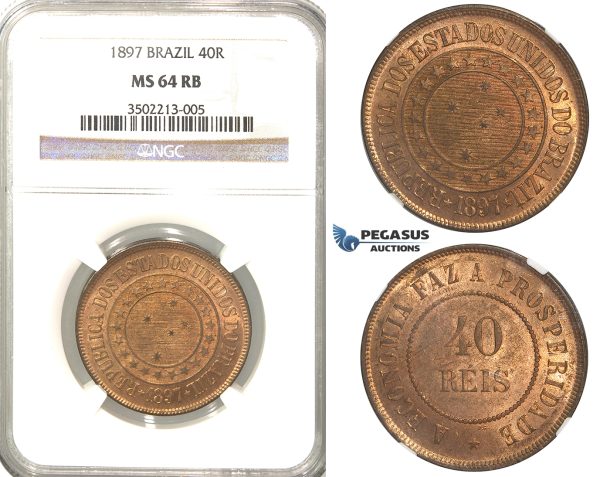 R51, Brazil, 40 Reis 1897, NGC MS64RB