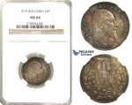 R53, Bulgaria, Ferdinand I, 1 Lev 1910, Silver, NGC MS64 (Rainbow toning)