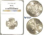 R54, Cuba, 20 Centavos 1916, Silver, NGC MS62