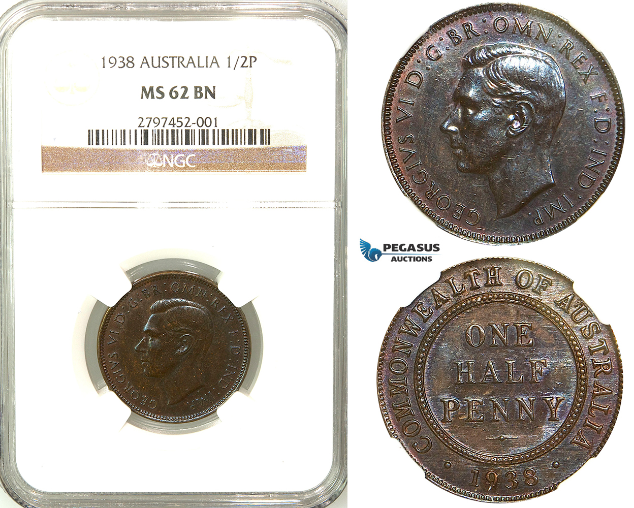 R556, Australia, George VI, Half Penny 1938, NGC MS62BN