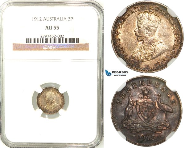 R558, Australia, Edward VII, Threepence 1912, Silver, NGC AU55