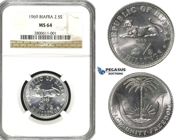 R594, Biafra, 2 1/2 Shillings 1969, NGC MS64