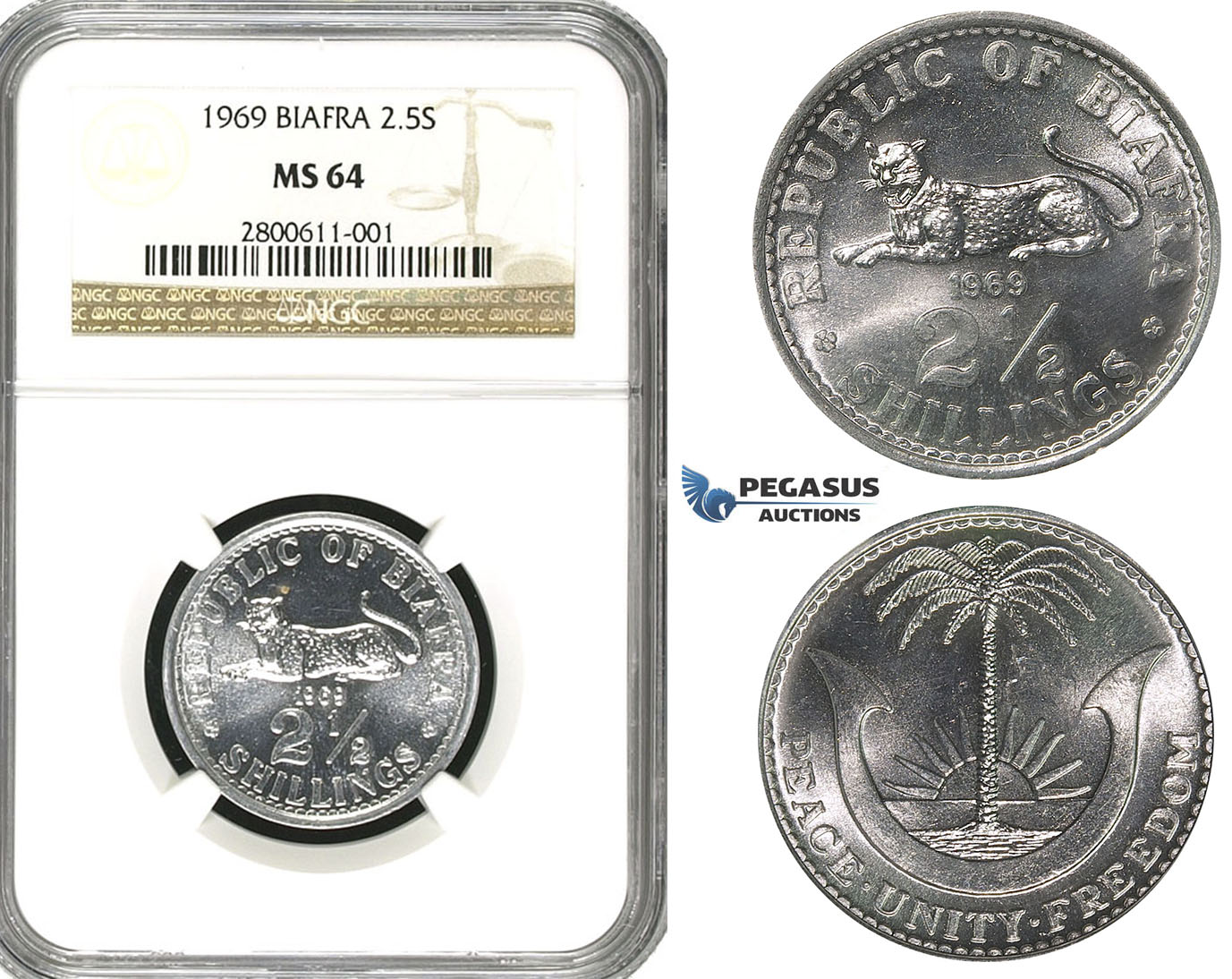 R594, Biafra, 2 1/2 Shillings 1969, NGC MS64