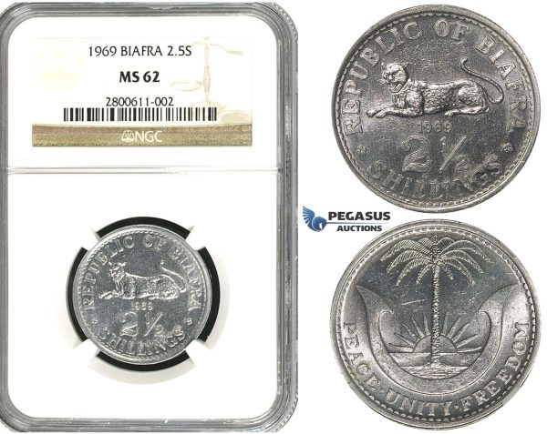 R595, Biafra, 2 1/2 Shillings 1969, NGC MS62
