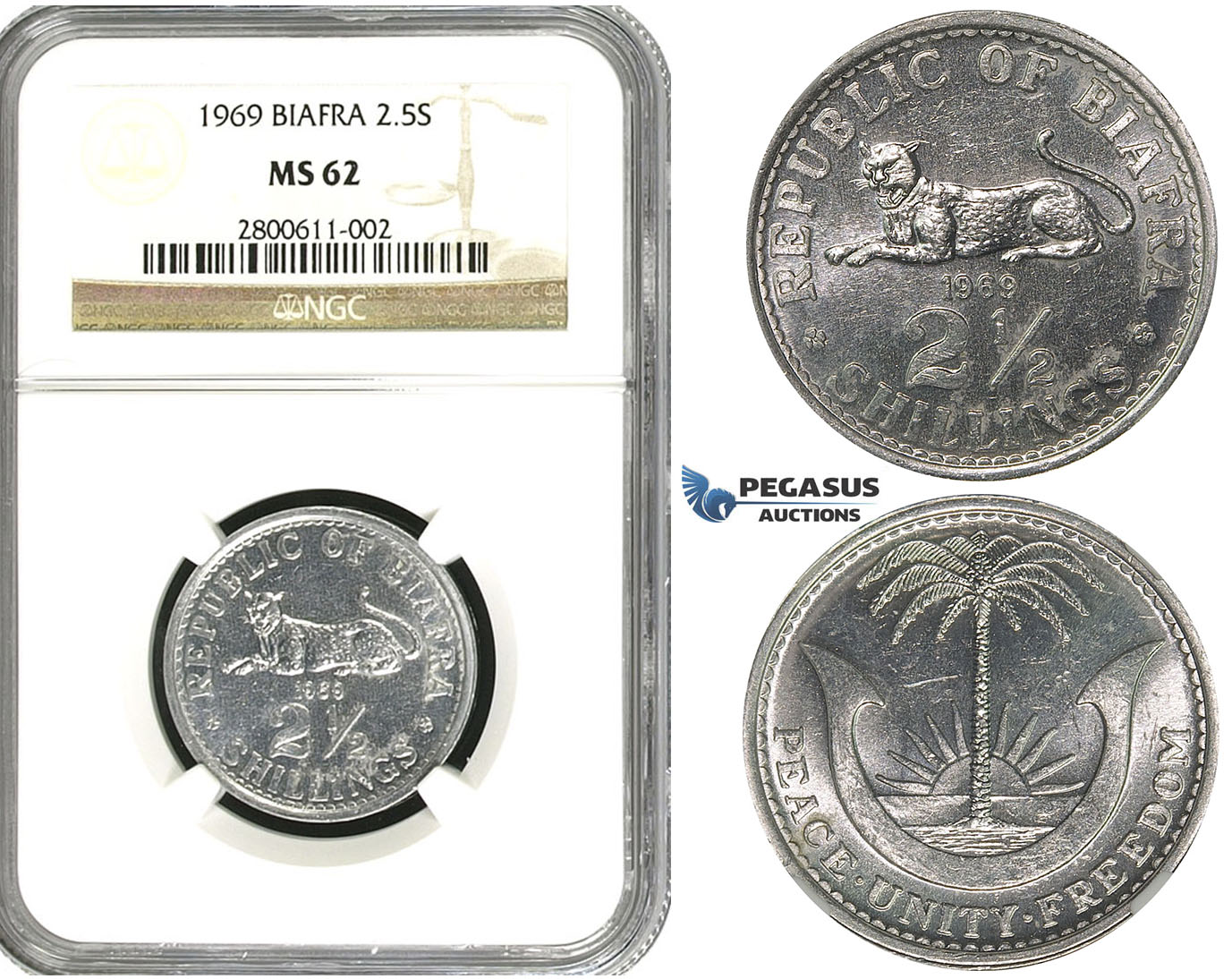 R595, Biafra, 2 1/2 Shillings 1969, NGC MS62
