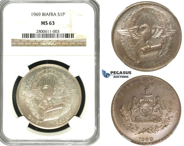 R596, Biafra, Pound 1969, Silver, NGC MS63