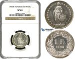 R615, Switzerland, 1 Franc 1956-B, Bern, Silver, NGC SP63
