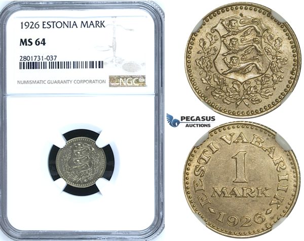 R656, Estonia, 1 Mark 1926, NGC MS64
