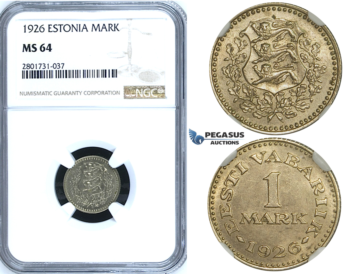 R656, Estonia, 1 Mark 1926, NGC MS64