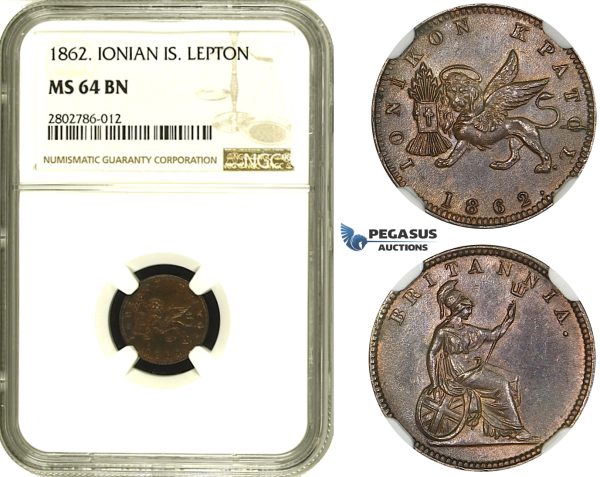 R677, Greece, Ionian Islands, 1 Lepton 1862, NGC MS64BN