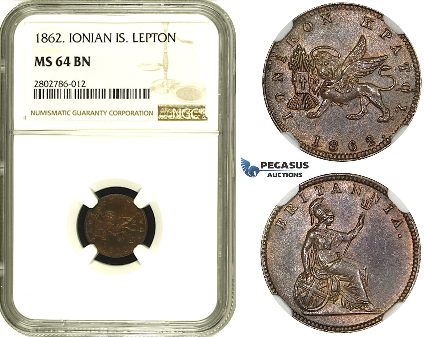 R677, Greece, Ionian Islands, 1 Lepton 1862, NGC MS64BN
