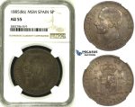 R680, Spain, Alfonso XIII, 5 Pesetas 1885 (86) MSM, Madrid, Silver, NGC AU55