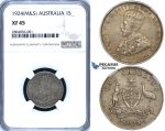 R686, Australia, George V, 1 Shilling 1924 (M&S) Melbourne & Sydney, Silver, NGC XF45