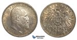R69, Germany, Württemberg, Wilhelm II, 5 Mark 1913-F, Stuttgart, Silver, High Grade & Fine Toning