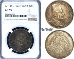 R695, Egypt, Fuad, 10 Piastres AH1341/1923-H, Heaton, Silver, NGC AU55