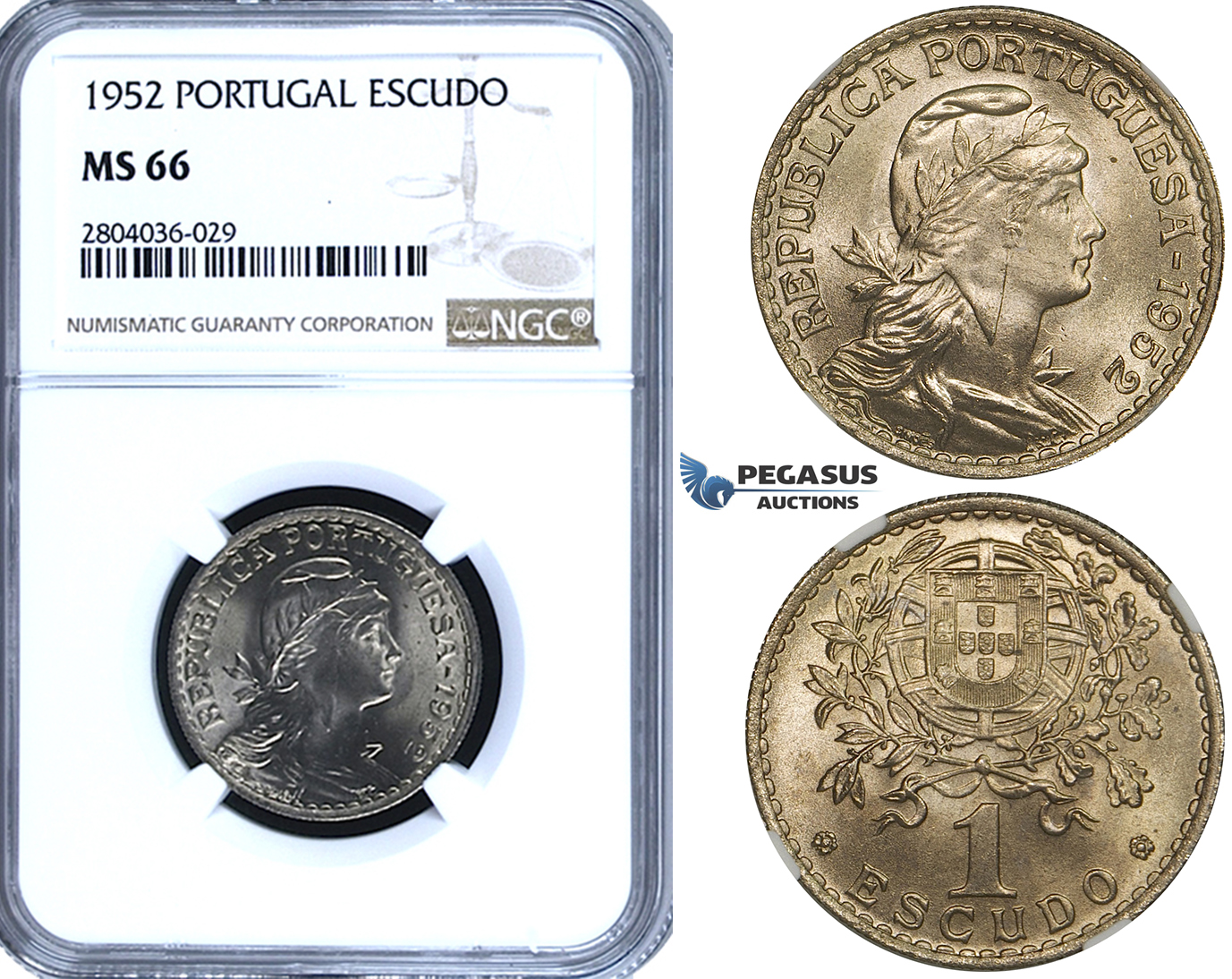 R703, Portugal, 1 Escudo 1952, NGC MS66